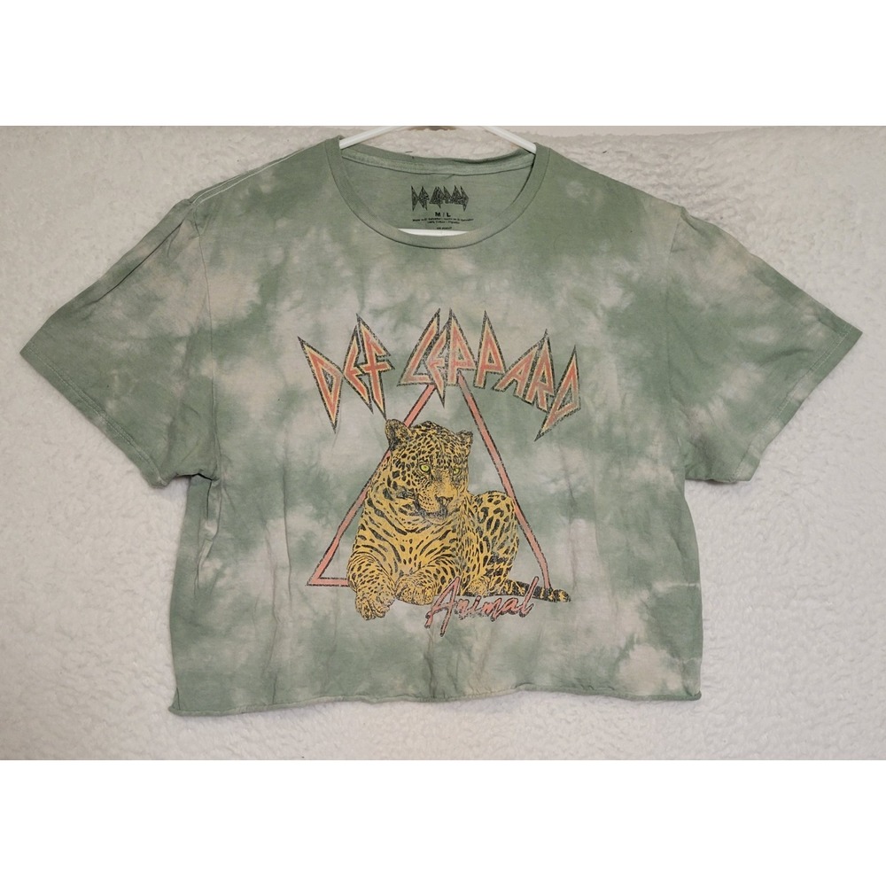 Def Leppard Band T-Shirt Crop Size M/L Short Sleeve Tiger Music Rock 1825